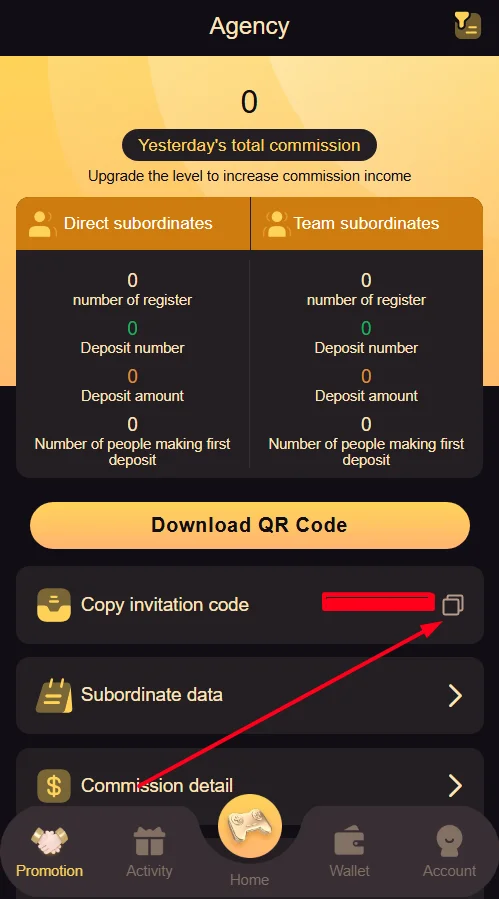 copy the invite code